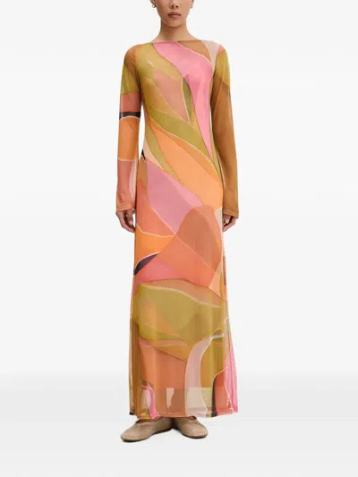 Never Fully Dressed Abstract-print Midi Dress In Orange