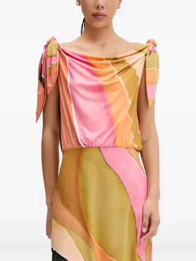Never Fully Dressed Abstract-print Tie-shoulder Mini Dress In Orange