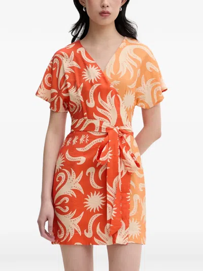 Never Fully Dressed Abstract-print Wrap Mini Dress In Orange