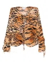 Never Fully Dressed Cali Tiger-print Chiffon Top In Orange
