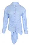 Never Fully Dressed Blue Stripe Tie Back Shirt In Blue