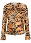 Never Fully Dressed Cali Tiger-print Chiffon Top In Brown