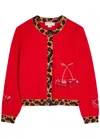 Never Fully Dressed Cherry Embroidered Contrast Cardigan With Leopard Edging In Red