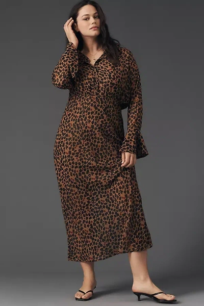 Never Fully Dressed Cherry Long-sleeve V-neck Maxi Dress In Animal Print