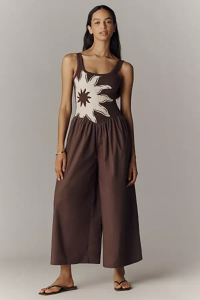 Never Fully Dressed Chocolate Sun Poplin Jumpsuit In Brown