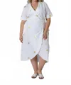 Never Fully Dressed Cotton Linen Brooklyn Midi Dress - Plus In White With Gold Palms In White
