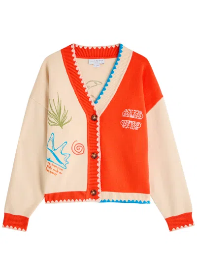 Never Fully Dressed Cream And Red Sol De Palma Knit Cardigan In Orange