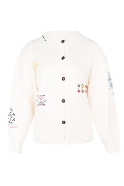 Never Fully Dressed Cream Neon Embroidered Darcy Cardigan In White