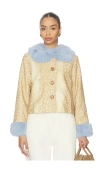 Never Fully Dressed Deer Print Jacket With Blue Fur Trims In Neutral