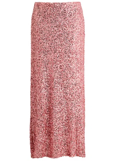 Never Fully Dressed Dorris Sequin-embellished Tulle Midi Skirt In Pink