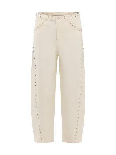 Never Fully Dressed Ecru Studded Barrel Jeans