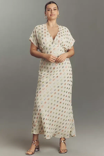 Never Fully Dressed Elodie Foil Maxi Dress In Sand