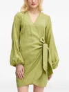 Never Fully Dressed Embellished Mini Wrap Dress In Green