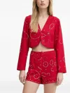 Never Fully Dressed Embellished V-neck Cropped Jacket In Red