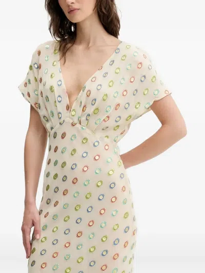 Never Fully Dressed Embellished V-neck Maxi Dress In Neutral
