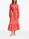 Never Fully Dressed Embroidered Belted Midi Dress In Red