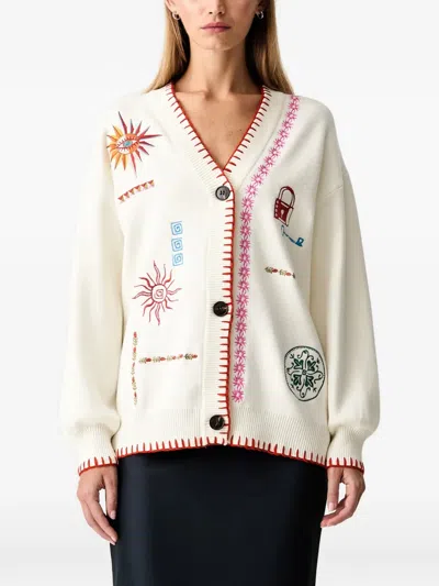 Never Fully Dressed Embroidered Blanket-stitch Cardigan In 멀티컬러