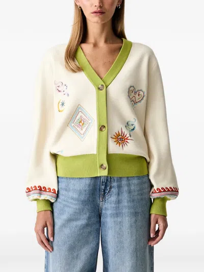 Never Fully Dressed Embroidered Colour-block Cardigan In Neutrals