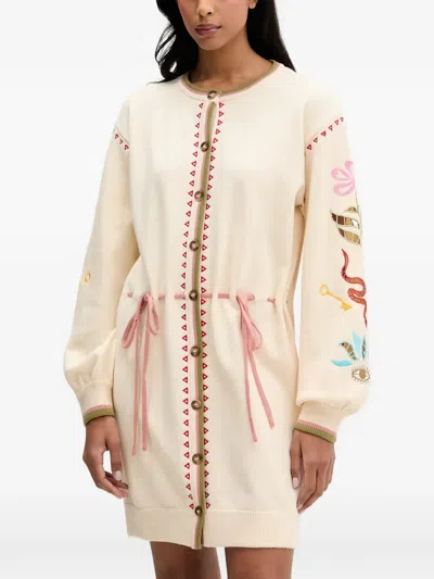 Never Fully Dressed Embroidered Drawstring Mini Dress In White