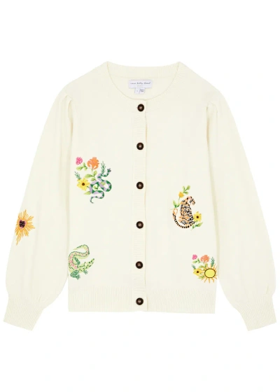 Never Fully Dressed Embroidered Knitted Cardigan In Cream