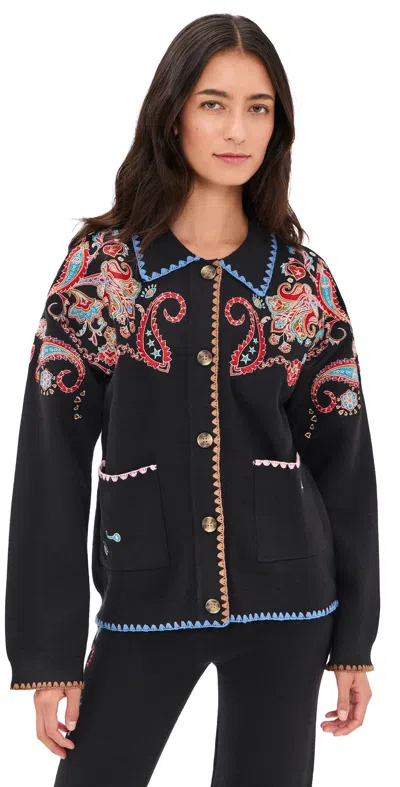 Never Fully Dressed Embroidered Paisley Cardigan Black