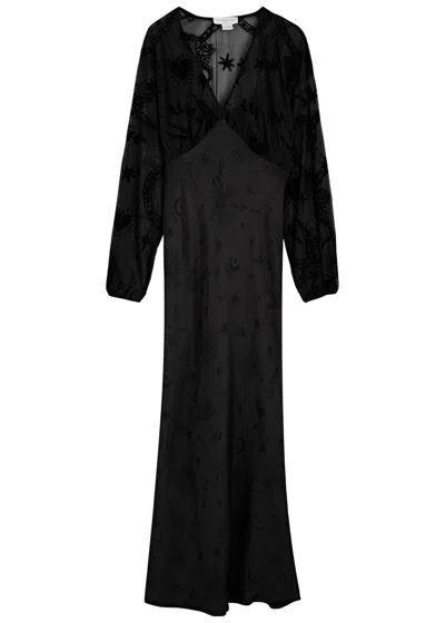 Never Fully Dressed Emma Swallow Romance Satin Maxi Dress In Black