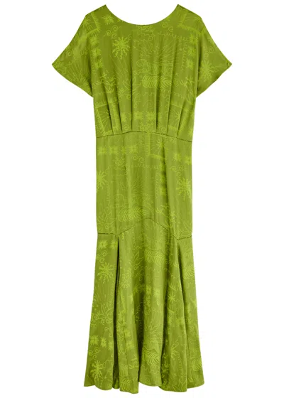 Never Fully Dressed Erin Jacquard Satin Midi Dress In Green