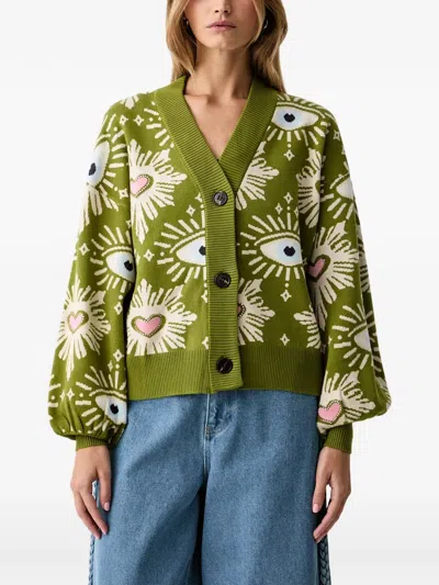 Never Fully Dressed Knit V-neck Rhinestone Detailing Cardigan In Multi