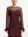 Never Fully Dressed Feather-trim Mini Dress In Burgundy