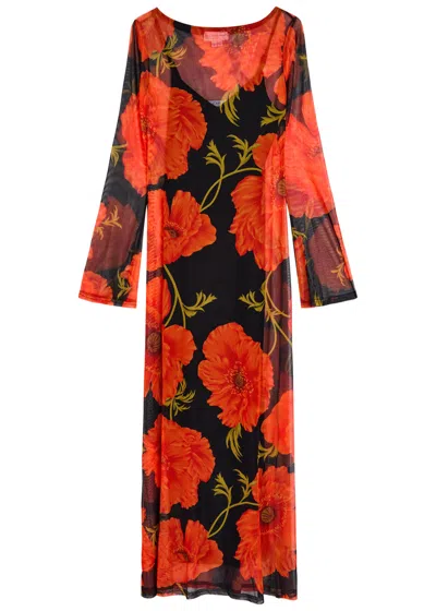Never Fully Dressed Floral-print Mesh Midi Dress In Multi