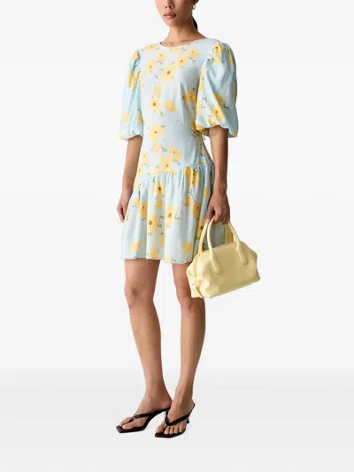 Never Fully Dressed Floral-print Puff-sleeve Mini Dress In Green