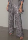 Never Fully Dressed Freddie Sequin Trouser Pants In Grey In Gray