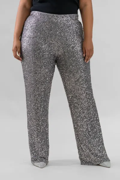 Never Fully Dressed Freddie Sequin Trousers In Grey Sequin In Gray