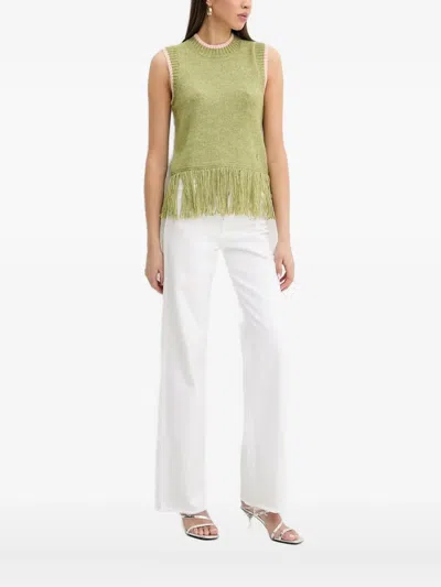 Never Fully Dressed Fringe-trimmed Sleeveless Top In Green