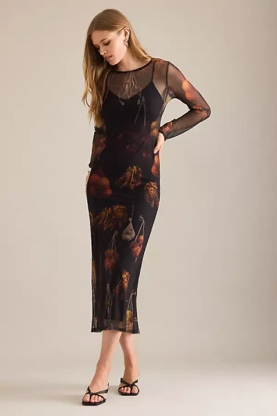 Never Fully Dressed Fruit Mesh Midi Dress In Black