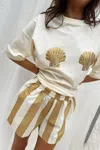 Never Fully Dressed Gold Shell Boob T Shirt White In White