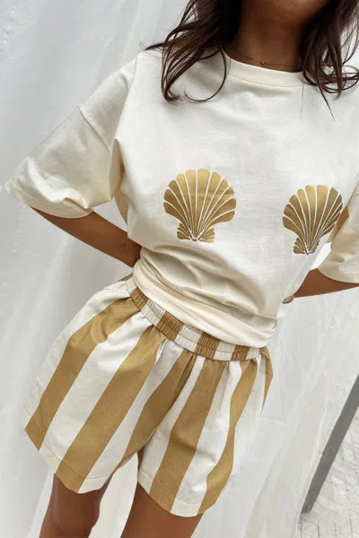 Never Fully Dressed Gold Shell Boob T Shirt White