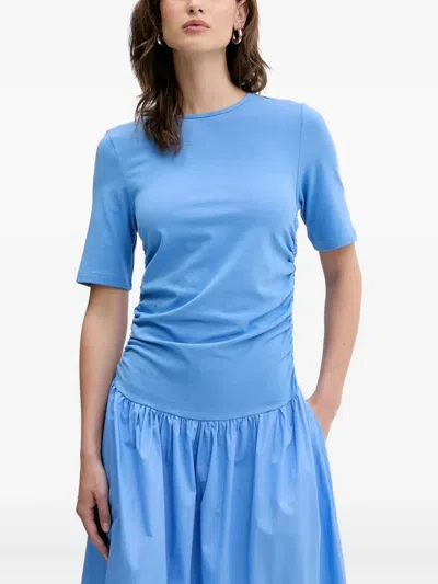 Never Fully Dressed Grace Gathered-waist Poplin Maxi Dress In Blue