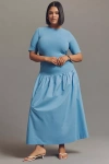 Never Fully Dressed Grace Short-sleeve Drop-waist Maxi Dress In Blue