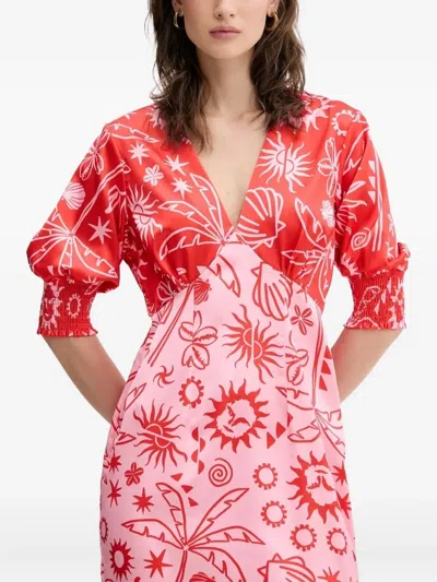 Never Fully Dressed Graphic-print V-neck Midi Dress In Orange