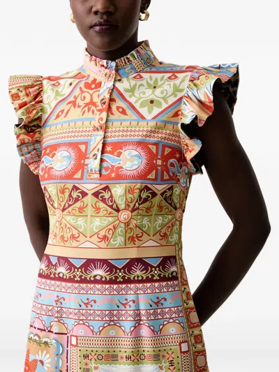 Never Fully Dressed Graphic-print Ruffled-sleeve Midi Dress In Orange