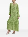 Never Fully Dressed Harmony Metallic-jacquard Chiffon Midi Dress In Green