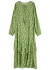 Never Fully Dressed Harmony Metallic-jacquard Chiffon Midi Dress In Green