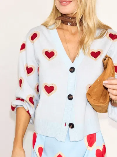 Never Fully Dressed Heart V-neck Cardigan In Blue