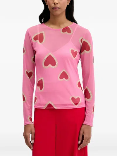 Never Fully Dressed Heart-print Mesh T-shirt In 핑크