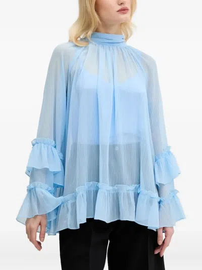 Never Fully Dressed High-neck Ruffled Top In Blue