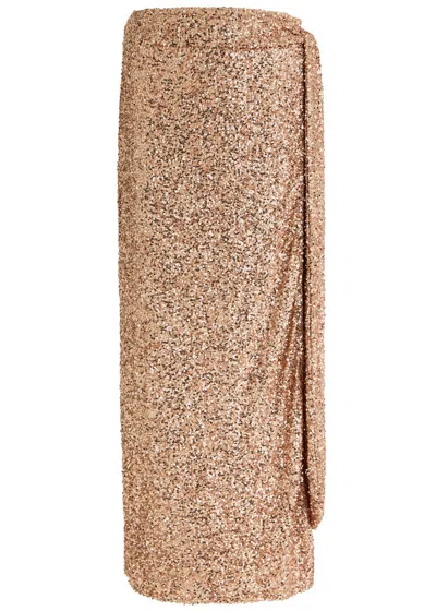 Never Fully Dressed Jaspre Sequin-embellished Midi Wrap Skirt In Gold
