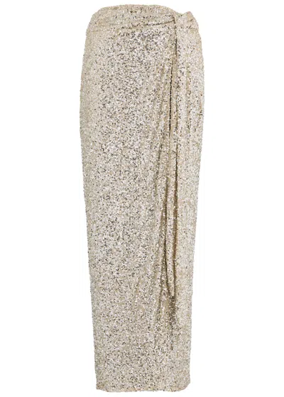 Never Fully Dressed Jaspre Sequin Midi Wrap Skirt In Silver