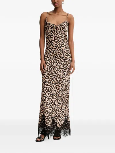 Never Fully Dressed Lace Animal-print Maxi Dress In Neutral