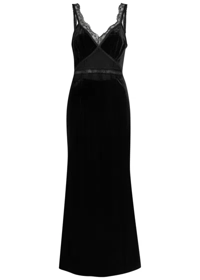 Never Fully Dressed Lace-embellished Velvet Midi Dress In Black